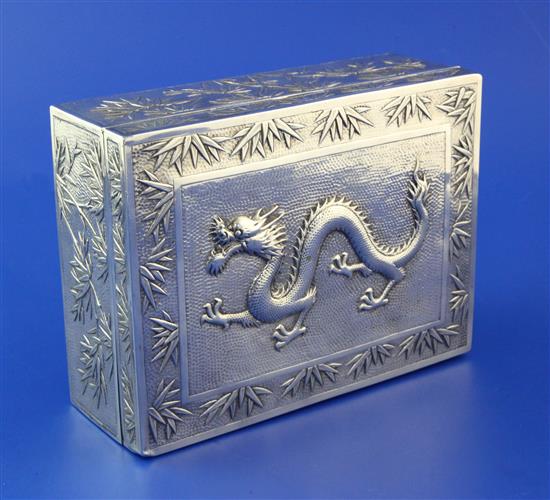 A late 19th/early 20th century Chinese silver cigarette box by Wang Hing & Co, Hong Kong, gross 26 oz.